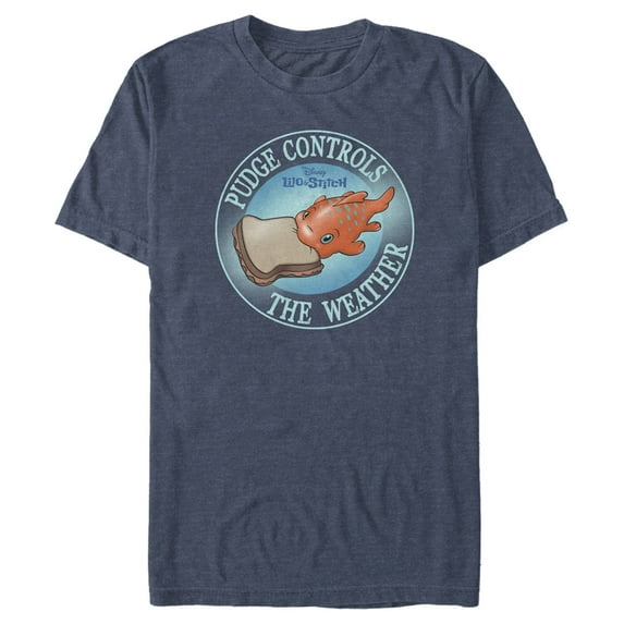 Men's Lilo & Stitch Pudge Controls the Weather Graphic Tee Navy Blue Heather Large