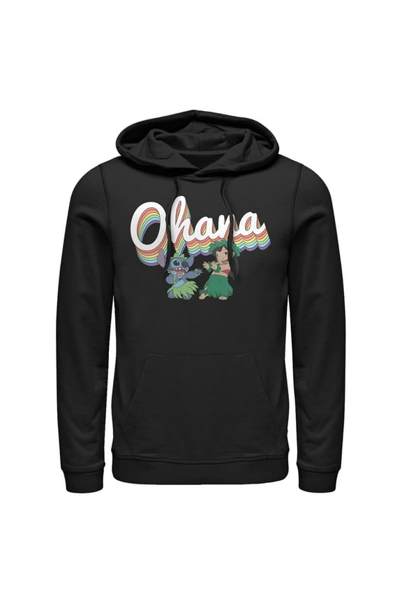 Men's Lilo & Stitch Rainbow Ohana Hula Dance  Pull Over Hoodie Black Large
