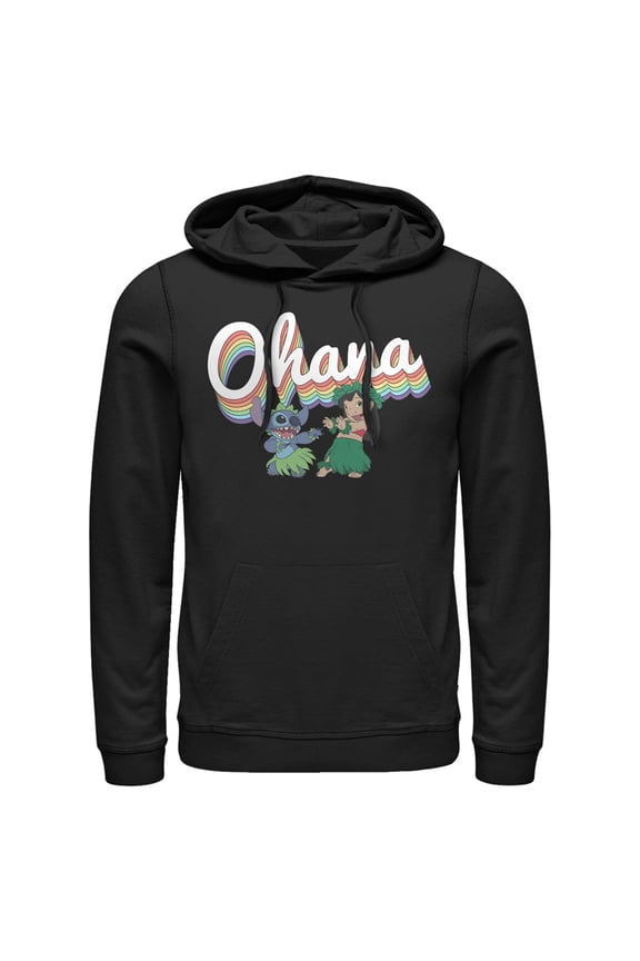 Men's Lilo & Stitch Rainbow Ohana Hula Dance Pull Over Hoodie Black Medium