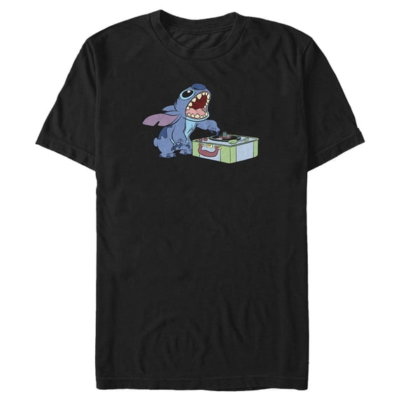 Men's Lilo & Stitch Record Scratch Graphic Tee Black Small