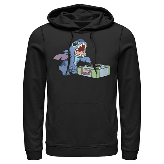 Men's Lilo & Stitch Record Scratch  Pull Over Hoodie Black 3X Large