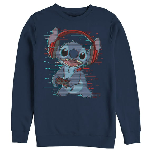 Men's Lilo & Stitch Red and Blue Gamer Sweatshirt Navy Blue X Large