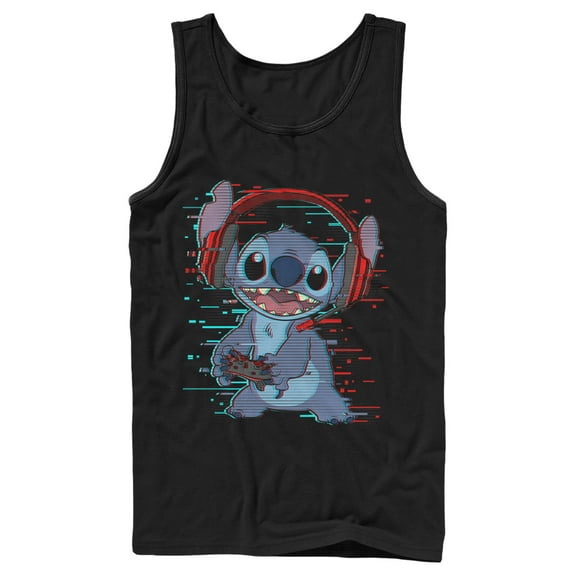 Men's Lilo & Stitch Red and Blue Gamer Tank Top Black Large