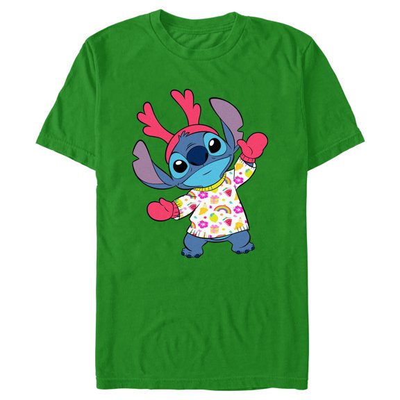 Men's Lilo & Stitch Reindeer Alien Graphic Tee Kelly Green Medium