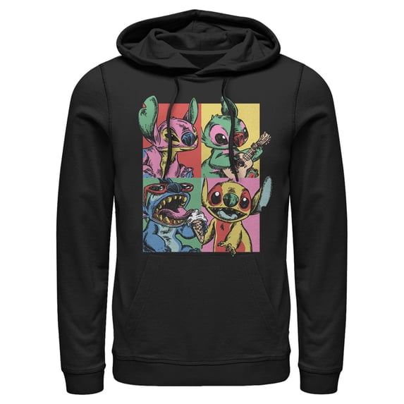 Men's Lilo & Stitch Retro Panel Pull Over Hoodie Black 2X Large