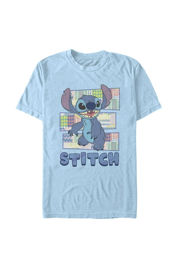 Men's Lilo & Stitch Retro Pattern Panels Graphic Tee Light Blue 3X Large