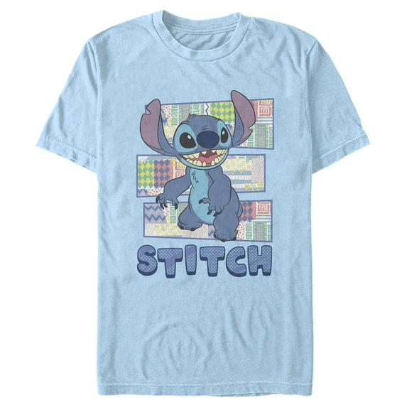 Men's Lilo & Stitch Retro Pattern Panels Graphic Tee Light Blue Medium