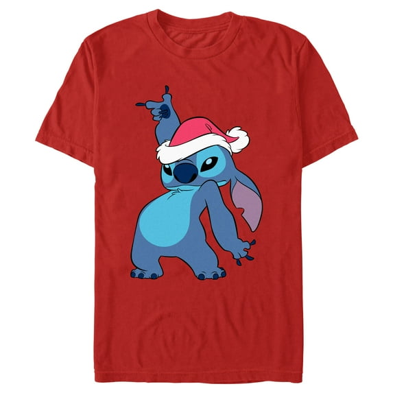 Men's Lilo & Stitch Santa Hat Graphic Tee Red 3X Large