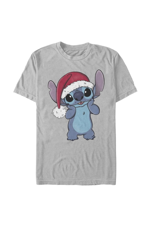 Men's Lilo & Stitch Santa Surprise Graphic Tee Silver Large