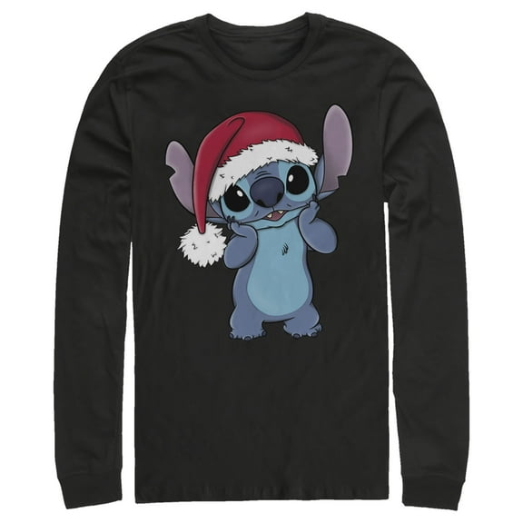 Men's Lilo & Stitch Santa Surprise Long Sleeve Shirt Black Large