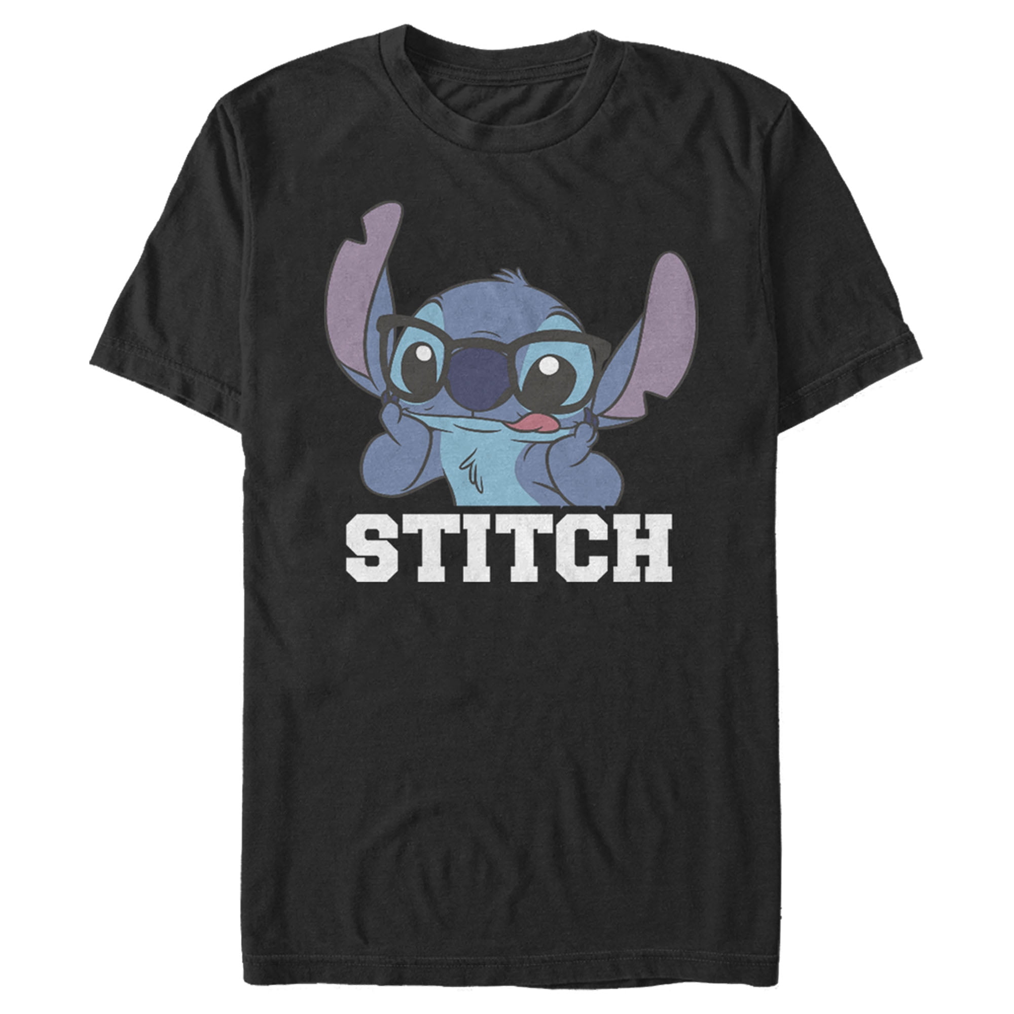 Men's Lilo & Stitch Silly Black Glasses Graphic Tee Black Medium