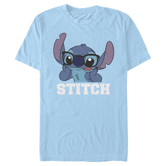 Men's Lilo & Stitch Silly Black Glasses  Graphic Tee Light Blue 3X Large