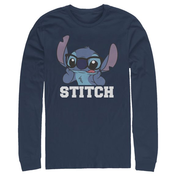 Men's Lilo & Stitch Silly Black Glasses Long Sleeve Shirt Navy Blue Medium
