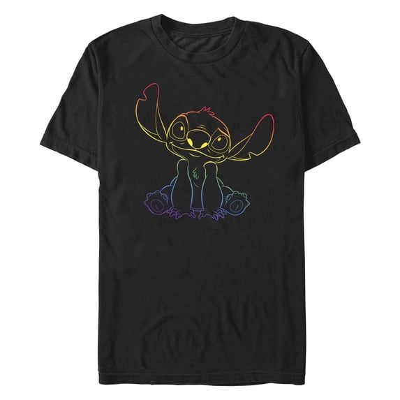 Men's Lilo & Stitch Sitting Cute with Rainbow Pride Graphic Tee Black Medium