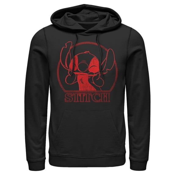 Men's Lilo & Stitch Smiling Big in Red Pull Over Hoodie Black Large