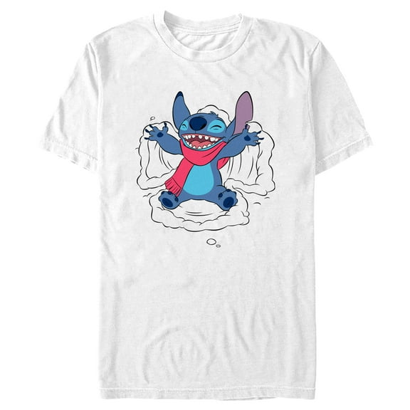 Men's Lilo & Stitch Snow Angel Winter Graphic Tee White Large
