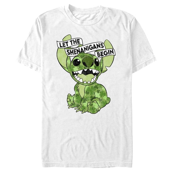 Men's Lilo & Stitch St. Patrick's Day Stitch Let the Shenanigans Begin Graphic Tee White 3X Large