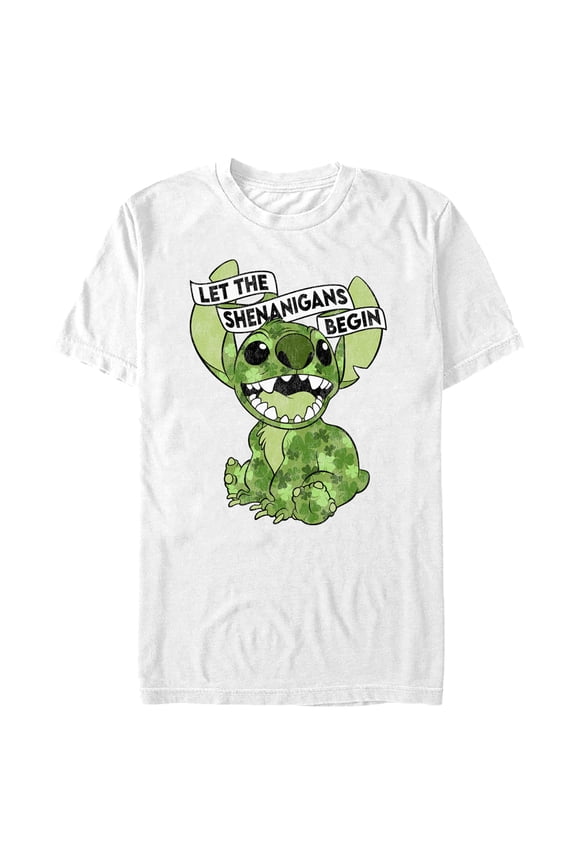 Men's Lilo & Stitch St. Patrick's Day Stitch Let the Shenanigans Begin Graphic Tee White Small