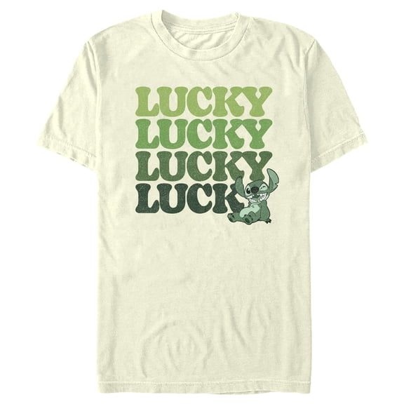 Men's Lilo & Stitch St. Patrick's Day Stitch Lucky Stack Graphic Tee Beige Small