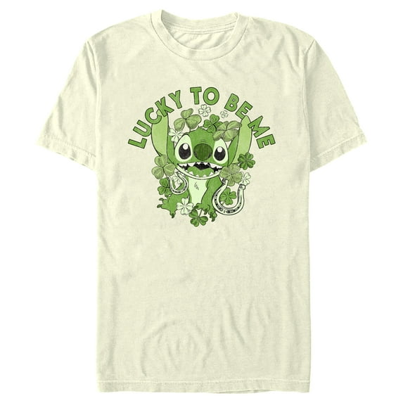 Men's Lilo & Stitch St. Patrick's Day Stitch Lucky to Be Me Graphic Tee Beige 3X Large