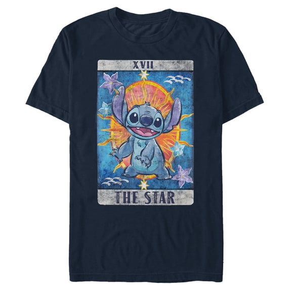 Men's Lilo & Stitch Star Tarot Card Graphic Tee Navy Blue Large