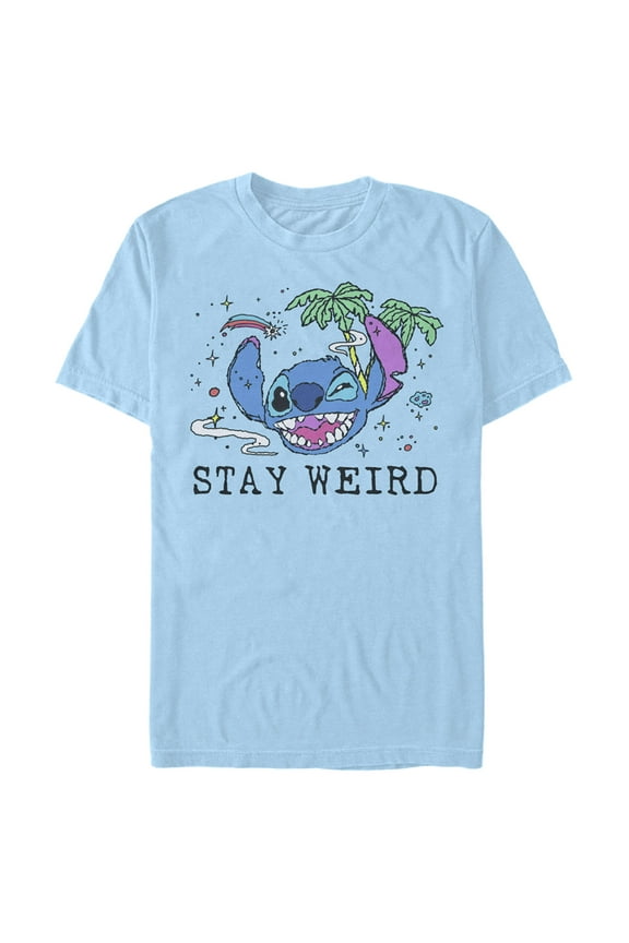 Men's Lilo & Stitch Stay Weird Graphic Tee Light Blue Small