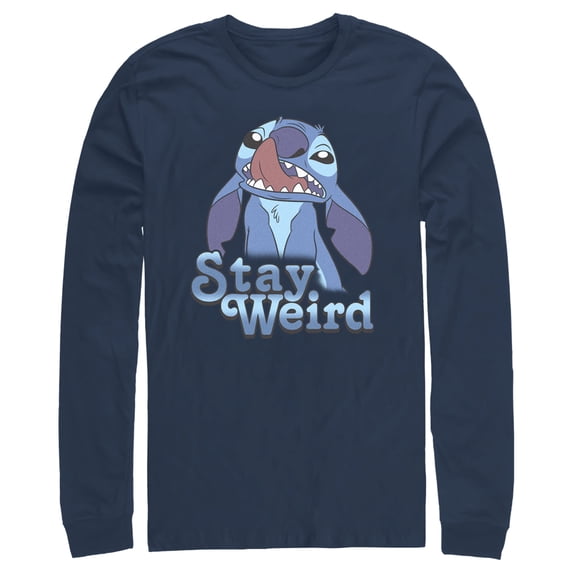 Men's Lilo & Stitch Stay Weird Nose Picker Long Sleeve Shirt Navy Blue Small