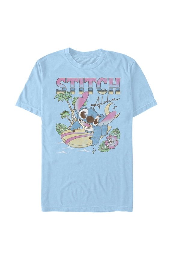 Men's Lilo & Stitch Surfing Stitch Graphic Tee Light Blue Large