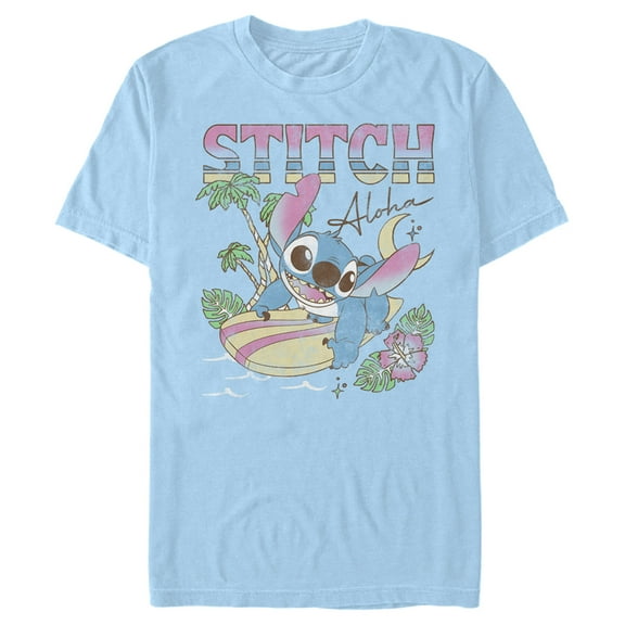 Men's Lilo & Stitch Surfing Stitch Graphic Tee Light Blue Medium