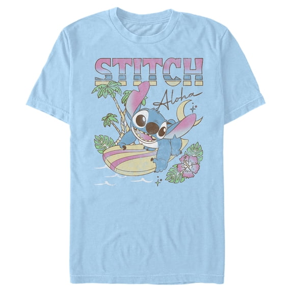 Men's Lilo & Stitch Surfing Stitch Graphic Tee Light Blue Small