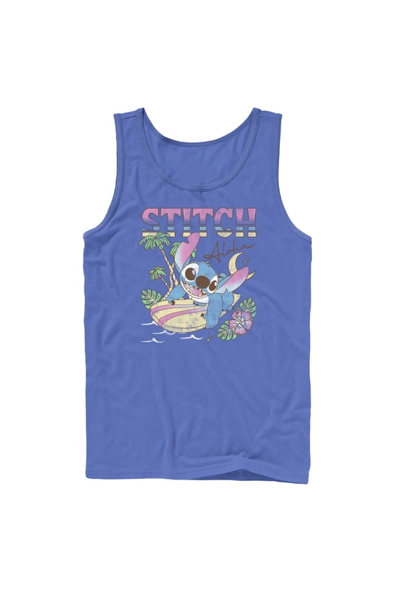 Men's Lilo & Stitch Surfing Stitch Tank Top Royal Blue Large