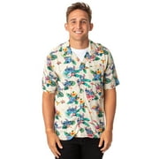 Disney Lilo And Stitch Men's Stitch Tropical Hawaiian Button Up Shirt
