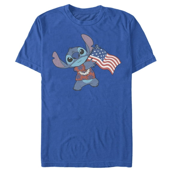 Men's Lilo & Stitch Tropical American Flag Graphic Tee Royal Blue Small