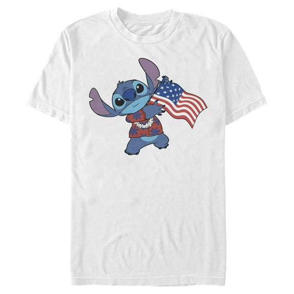 Men's Lilo & Stitch Tropical American Flag Graphic Tee White 2X Large