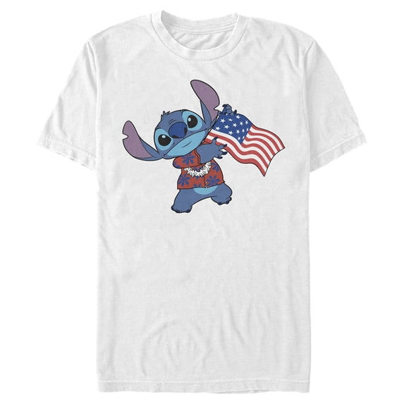 Men's Lilo & Stitch Tropical American Flag Graphic Tee White Medium