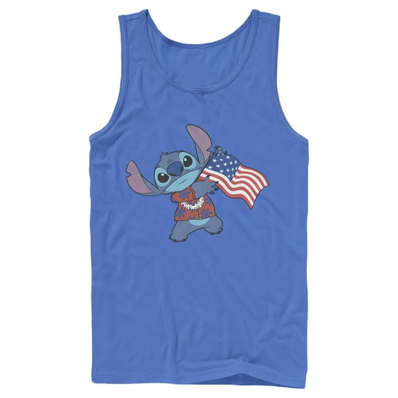 Men's Lilo & Stitch Tropical American Flag Tank Top Royal Blue Large