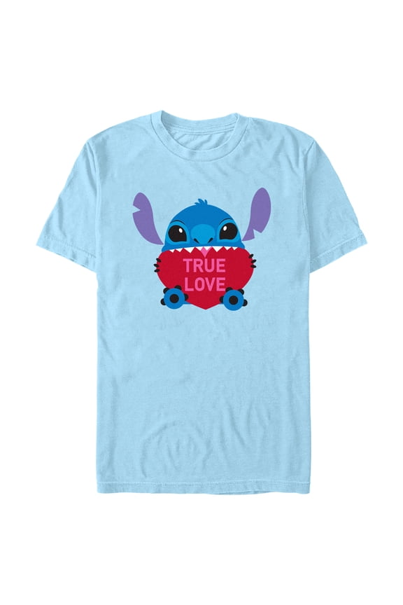 Men's Lilo & Stitch Valentine's Day True Love Graphic Tee Light Blue 2X Large