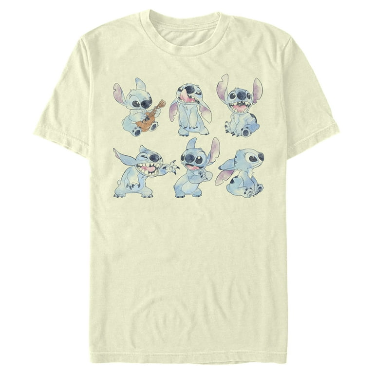 Men's Lilo & Stitch Watercolor Poses of Stitch Graphic Tee Beige