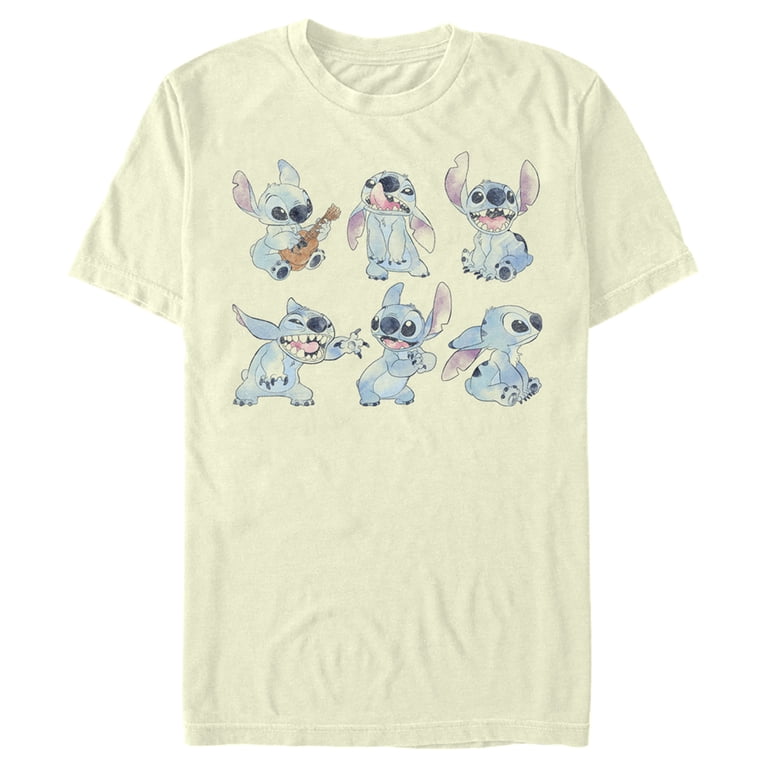 Men's Lilo & Stitch Watercolor Poses of Stitch Graphic Tee Beige X