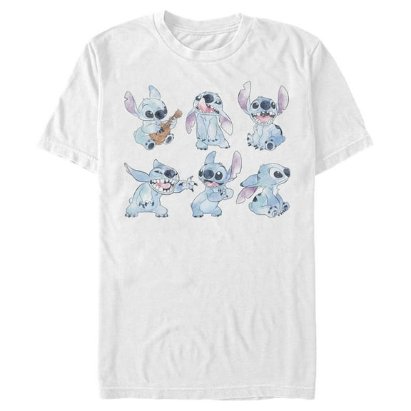 Men's Lilo & Stitch Watercolor Poses of Stitch  Graphic Tee White Small