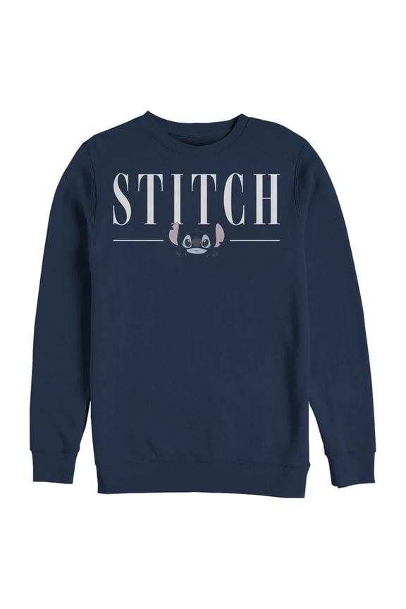 Men's Lilo & Stitch White Script Face Sweatshirt Navy Blue 2X Large