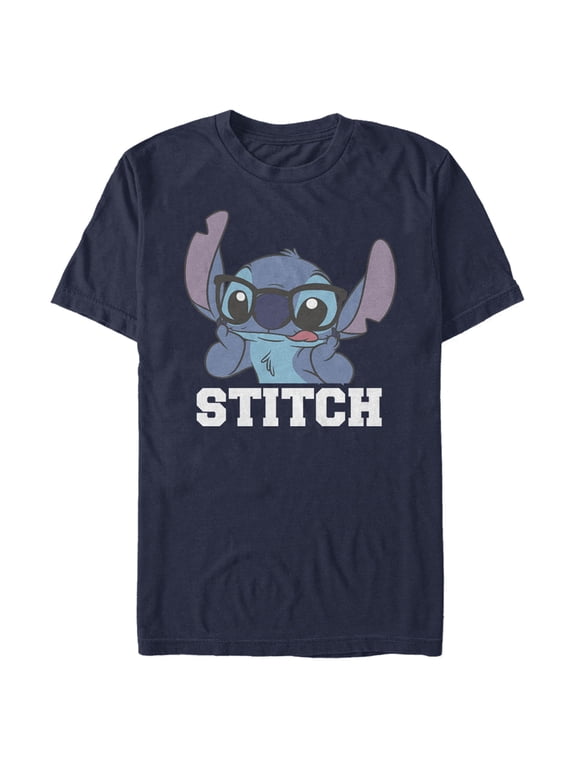 Men's Lilo & Stitch With Silly Black Glasses, Reading Time Graphic Tee Navy Blue 3X Large