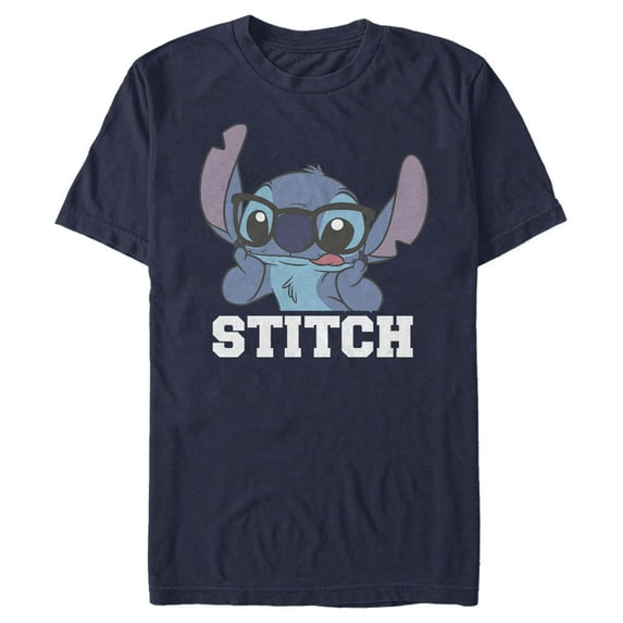 Men's Lilo & Stitch With Silly Black Glasses, Reading Time Graphic Tee Navy Blue Large