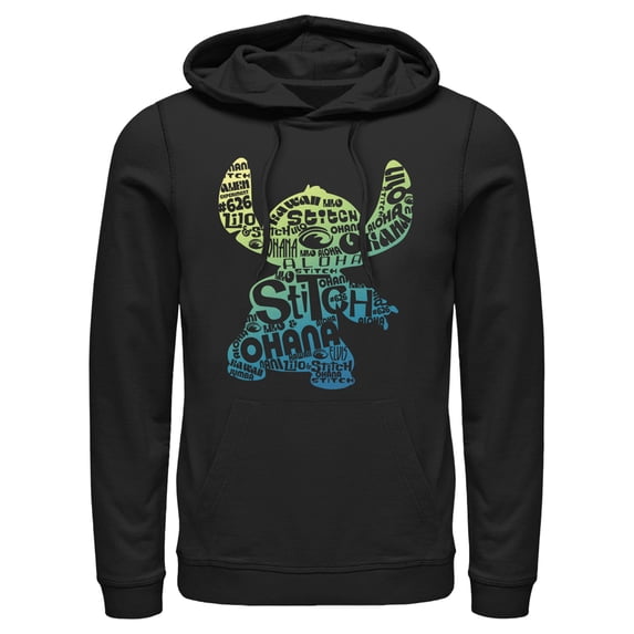 Men's Lilo & Stitch Yellow to Blue Silhouette Pull Over Hoodie Black 3X Large