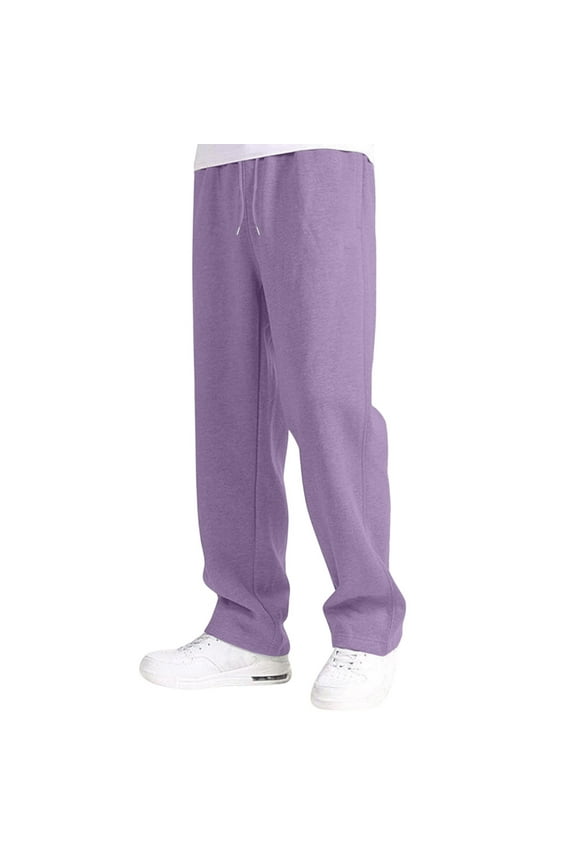 Men's Lined Sweatpants, Wide Straight Leg Joggers with Pockets, High Waisted Drawstring Casual Athletic Workout Pants