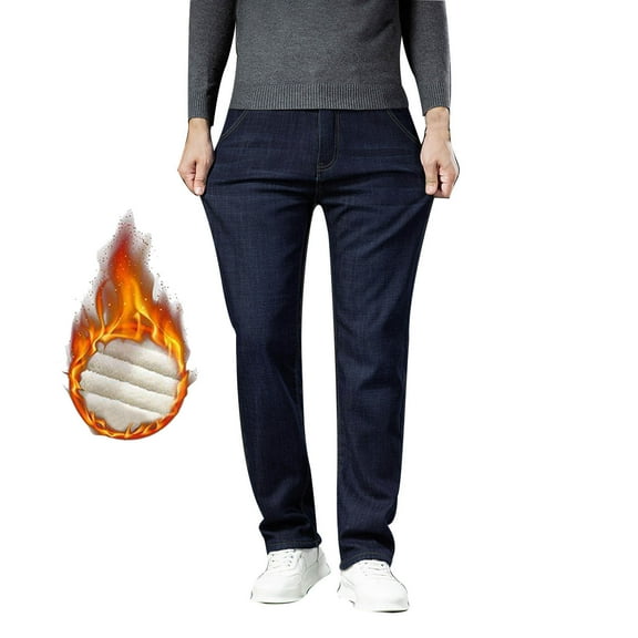 Men's Lined Skinny Winter Slim Fit Thicken Warm Stretch Jeans Winter Outdoor Fashionable Slim Fit Velvet Jeans