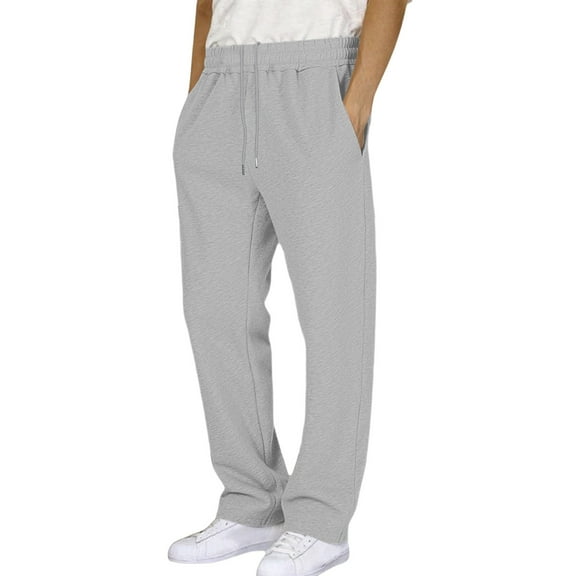 Men's Lined Sweatpants Wide Straight Leg Joggers High Waisted Yoga Workout Pants with Pockets for Comfort Casual Pants Elastic Waist Straight Work Pants for Men