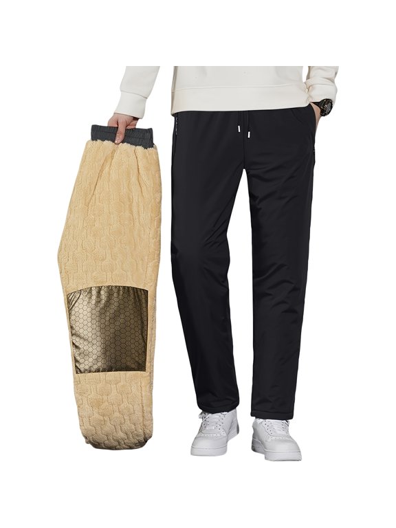 Men's Lined Warm Pants - Detachable Fleece Lining for Cold Weather & At-Home Relaxation Black XL