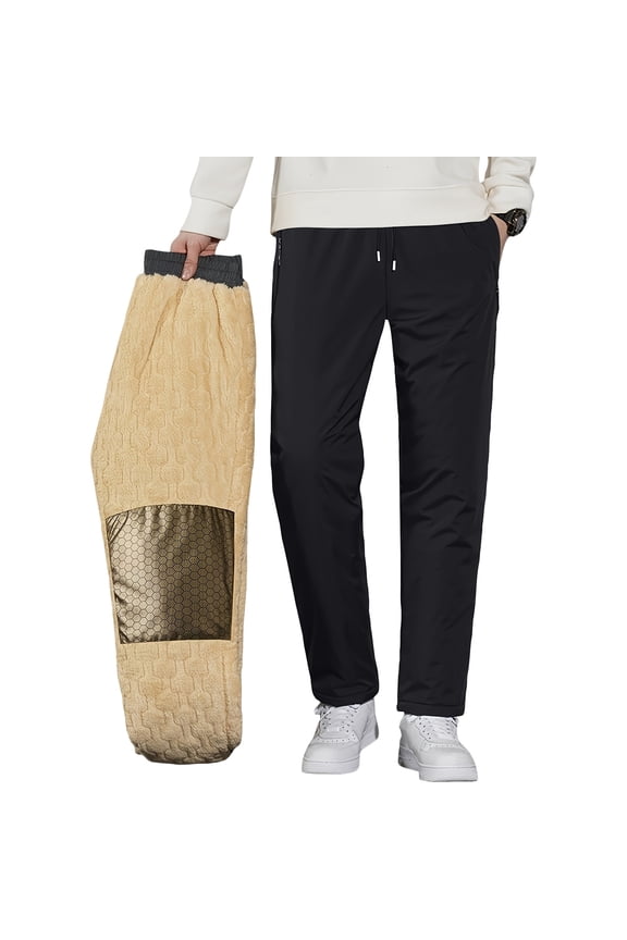 Men's Lined Warm Pants - Detachable Fleece Lining for Cold Weather & At-Home Relaxation Black XL