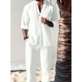 thumbnail image 1 of Men's Linen 2 Piece Outfit Long Sleeve Button Down Shirt with Elastic Waist Drawstring Lounge Pants Set White M, 1 of 5